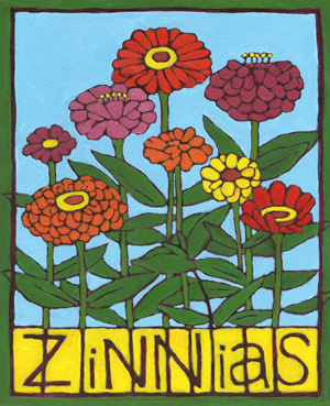 Zinnias, 2004, (oil on illustration board)